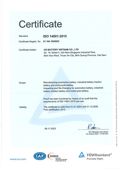 CERTIFICATE OF ISO 14001