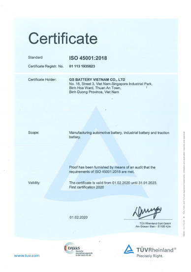 ISO 45001 Certificate (  ISO 45001 is Occupational Health and Safety Management Systems )