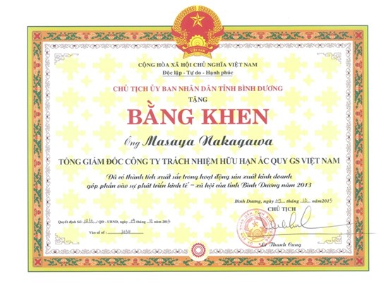 MR MASAYA NAKAGAWA IS THE EXCELLENT BUSINESSMAN IN BINH DUONG 2013