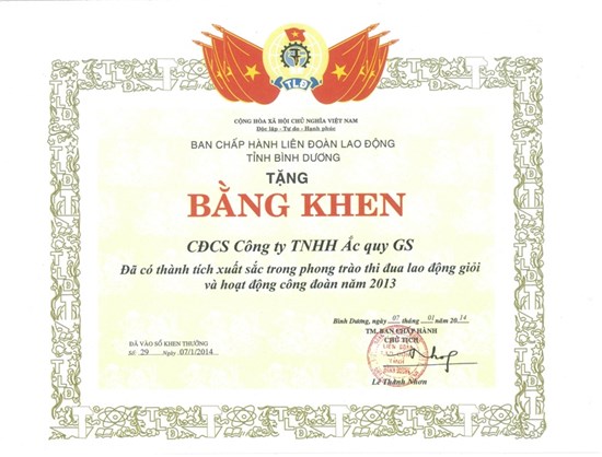 CÔNG ĐOÀN CƠ SỞ CÓ THÀNH TÍCH XUẤT SẮC 2013