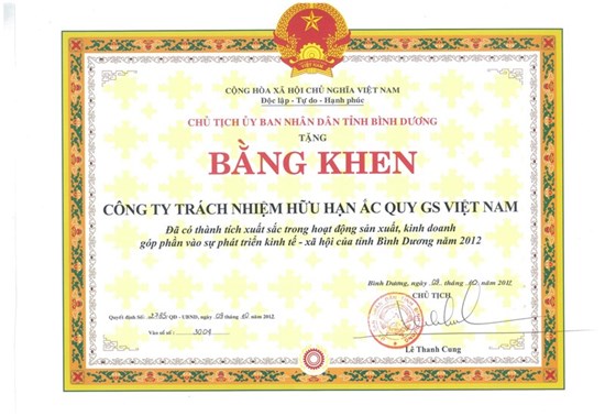 ĐƠN VỊ CÓ THÀNH TÍCH XUẤT SẮC TỈNH BÌNH DƯƠNG 2012