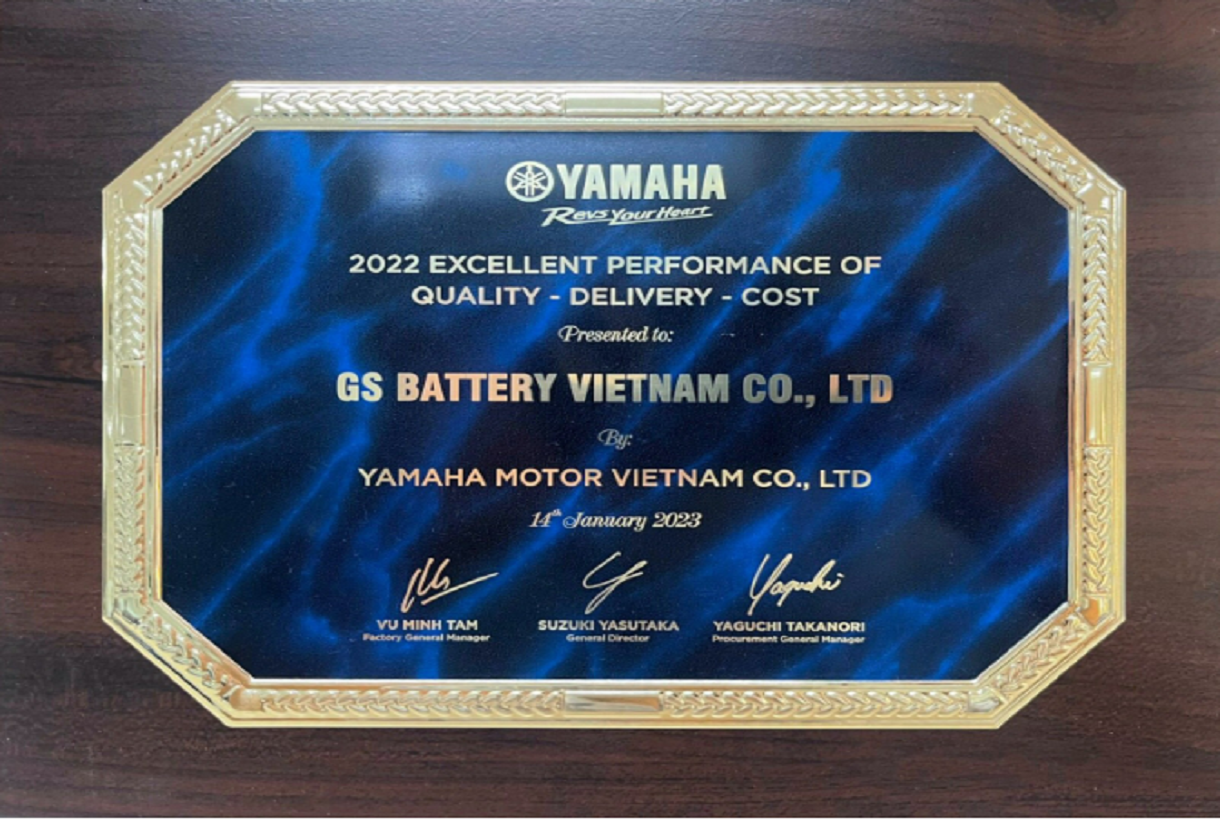 GSV WAS HONORLY AWARDED THE CERTIFICATE FOR “2022 EXCELLENT PERFORMANCE QUALITY, DELIVERY & COST” BY YAMAHA MOTOR VIETNAM